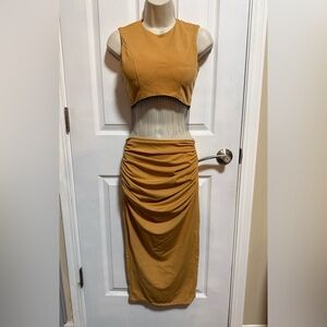 Ruched Yellow Mustard Skirt and Top set